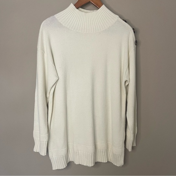 Anthropologie Margarita Mock Neck Tunic Sweater M Ivory Shoulder Button - Picture 4 of 11